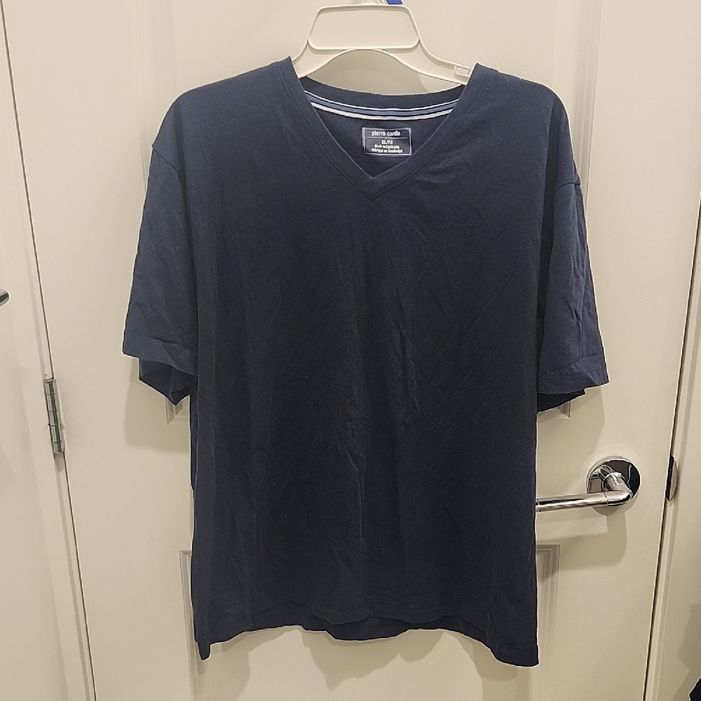 Pierre Gardin Men's XL Dark Blue V-Neck Cotton T-Shirt
